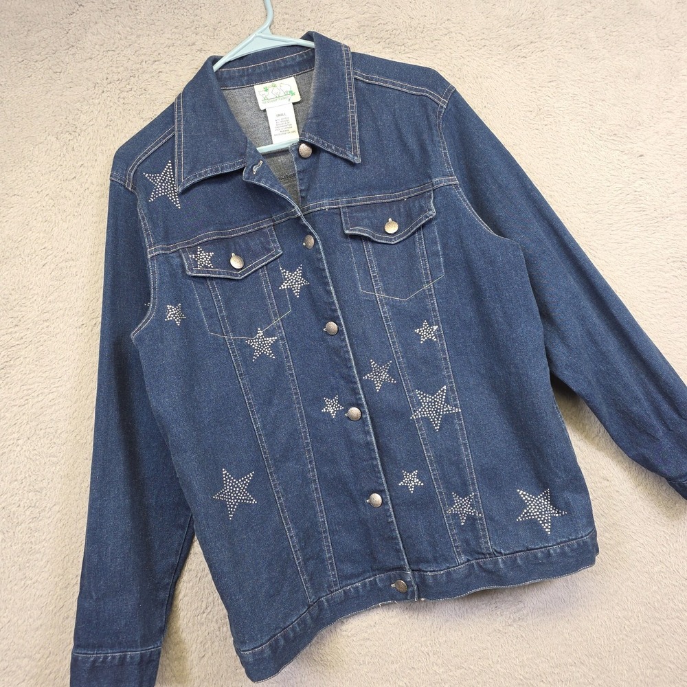 Quacker Factory Denim Jacket Womens S Blue Star Embellished Medium Wash Western